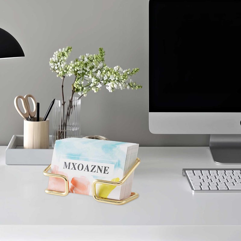MXOAZNE Business Card Holder for Desk  Business Card Holder Display Stand  Modern Business Card Organizer  Desktop Business Card Holders  1 Pack  Gold - Image 3